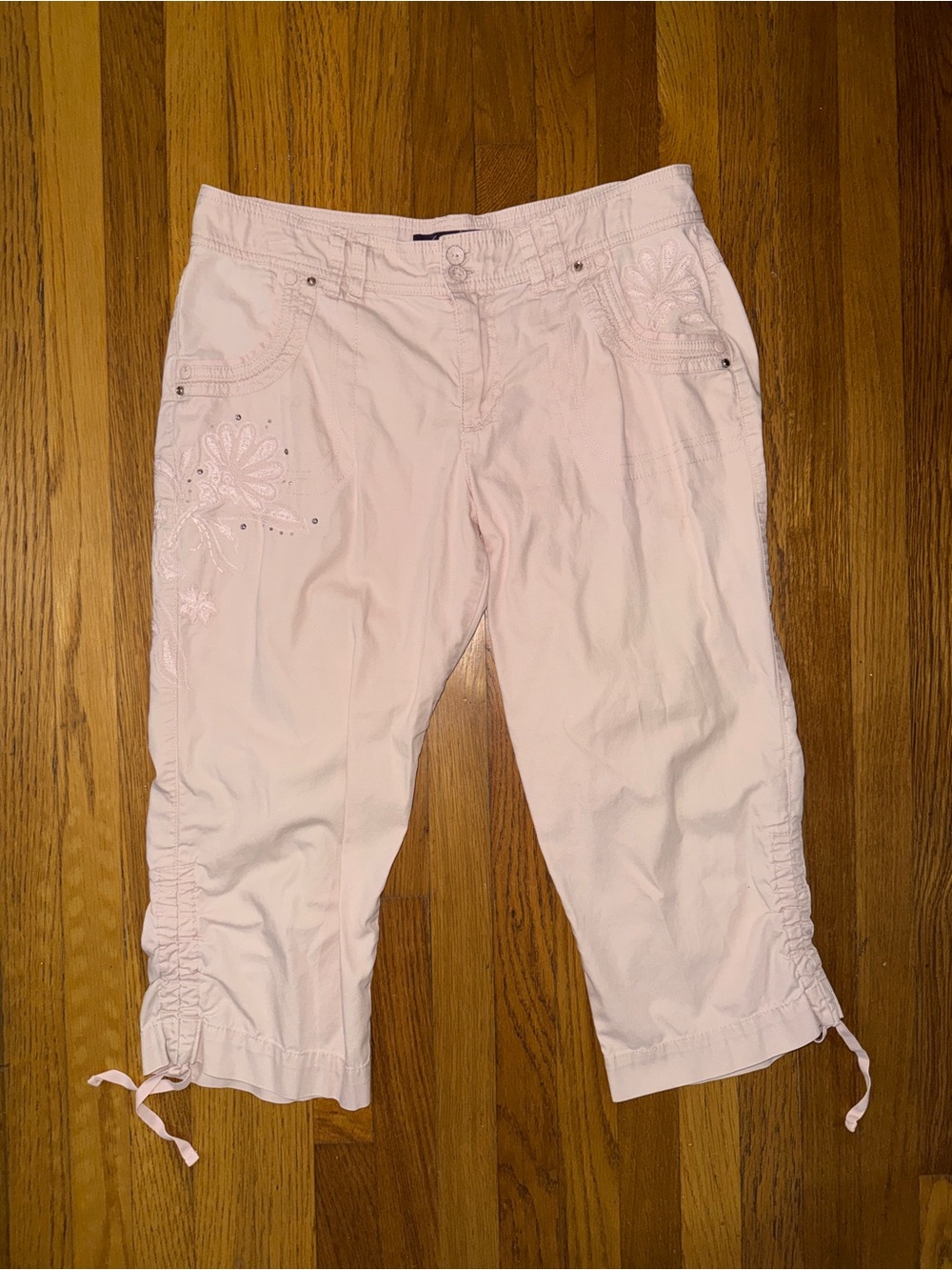 y2k low waisted vintage capris pale Pink Embroidered Pants